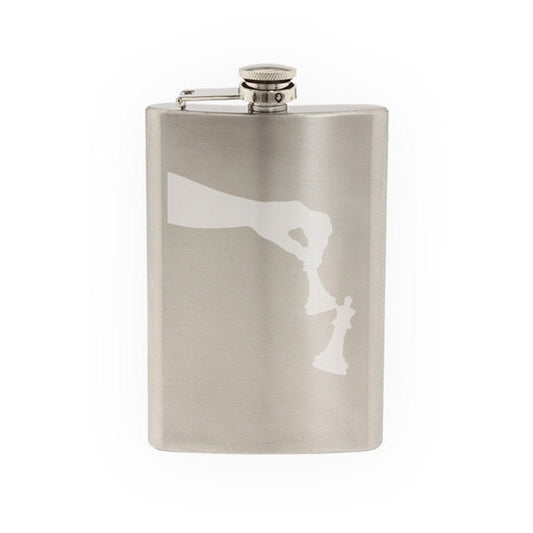 Chess Icon - Champion Checkmate Player Queen takes King - Etched 8 Oz Stainless Steel Flask