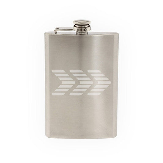 Chevron Arrows #2 - Direction Striped Warning Icon  - Etched 8 Oz Stainless Steel Flask