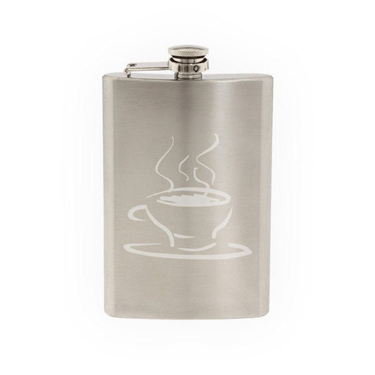 Coffee House Art #3 - Java Shop Mug Cappucino Espresso  - Etched 8 Oz Stainless Steel Flask