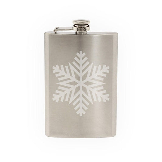 Snowflake Pattern #3 - Winter Art Christmas Decoration  - Etched 8 Oz Stainless Steel Flask