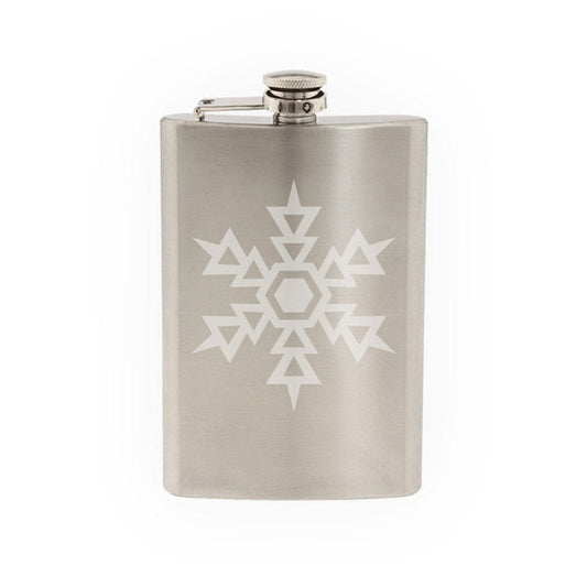 Snowflake Pattern #5 - Winter Art Christmas Decoration  - Etched 8 Oz Stainless Steel Flask