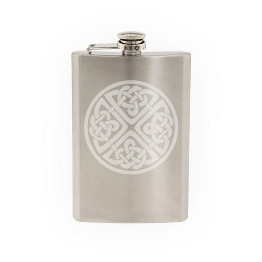Ireland Traditional - Irish Circular Celtic Knot  - Etched 8 Ounce Stainless Steel Flask