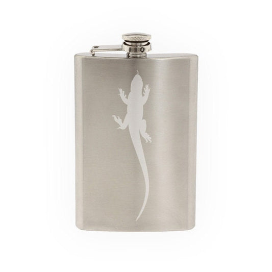 Animals Silhouette Biology - Lizard Anole Version 4  - Etched 8 Oz Stainless Steel Flask