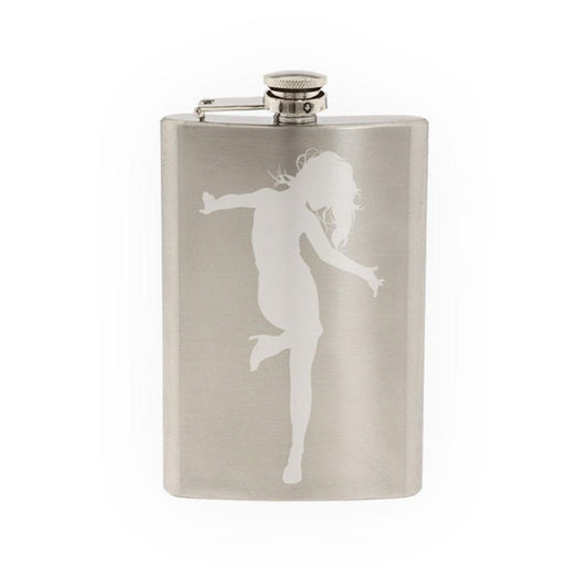 Contour Silhouette- Dancing Woman Girl Version 2 Shadow - Etched 8 Oz Stainless Steel Flask