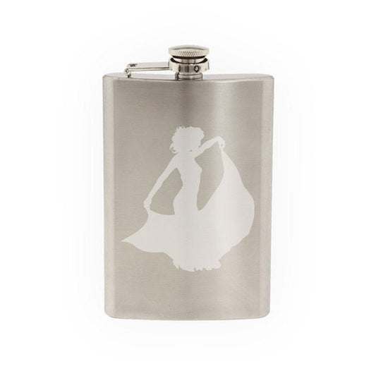 Contour Silhouette- Dancing Woman Girl Version 4 Shadow- Etched 8 Oz Stainless Steel Flask