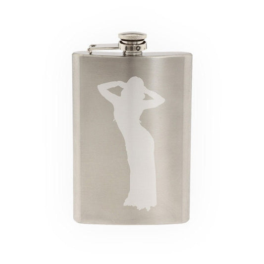 Contour Silhouette- Dancing Woman Girl Version 7 Shadow - Etched 8 Oz Stainless Steel Flask