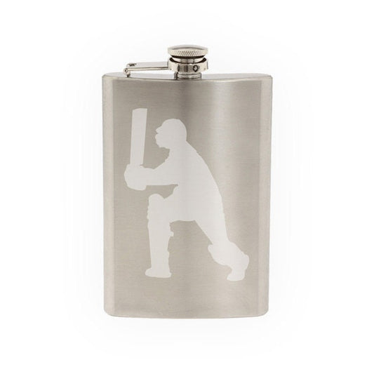 Cricket Player #1 - Batter Batsman Shot Score Wicket- Etched 8 Oz Stainless Steel Flask