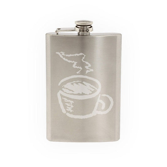 Coffee House Art #1 - Java Shop Mug Cappucino Espresso  - Etched 8 Oz Stainless Steel Flask