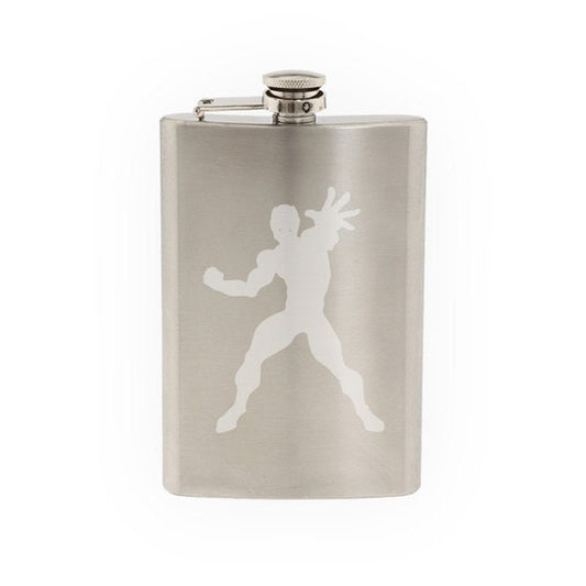 Comic Book Style - Super Hero Silhouette Power Version 1  - Etched 8 Oz Stainless Steel Flask