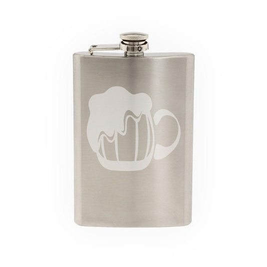 Beer Mug - Etched 8 Oz Stainless Steel Flask