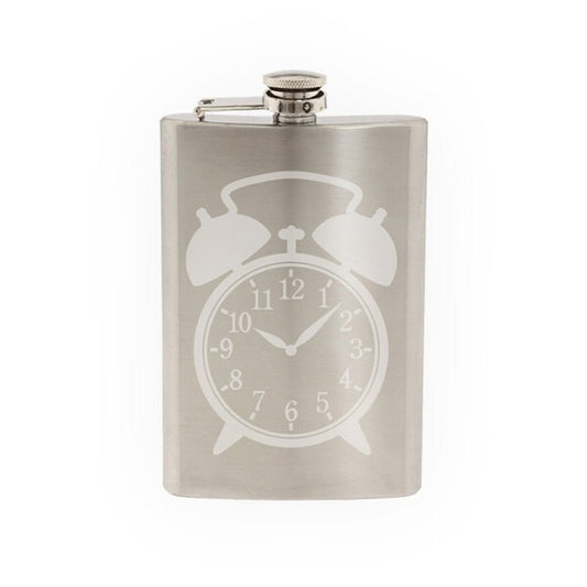 Alarm clock - Etched 8 Oz Stainless Steel Flask
