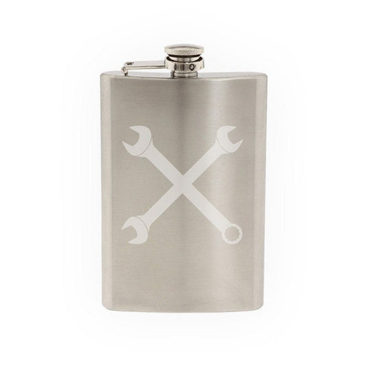 Crossed Wrenches Spanner Plumbers Union Workers Rights  - Etched 8 Oz Stainless Steel Flask