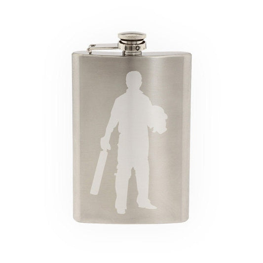 Cricket Player #2 - Batter Batsman Shot Score Wicket- Etched 8 Oz Stainless Steel Flask