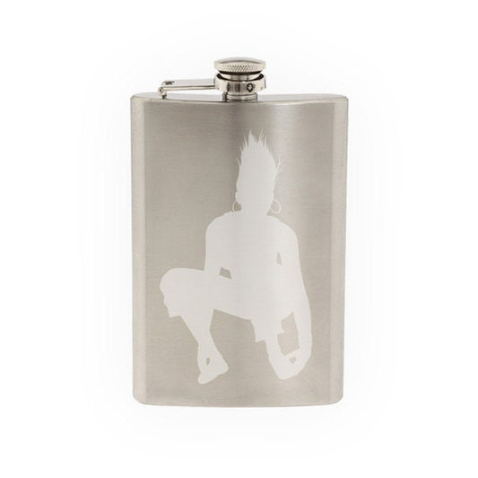 Dancer Silhouette #2 - Jumping Girl Club Dance Crew Hip - Etched 8 Oz Stainless Steel Flask