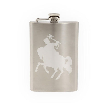 European Knight #3- Medieval Armored on Horseback Battle Ax - Etched 8 Oz Stainless Steel Flask