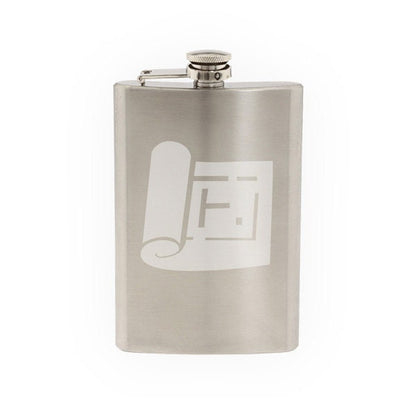Engineering #1 - Blueprint Technical Drawing Icon Symbol- Etched 8 Oz Stainless Steel Flask