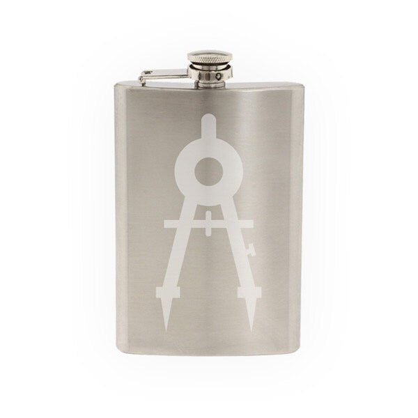 Engineering #4 - Blueprint Technical Compass Icon Symbol- Etched 8 Oz Stainless Steel Flask