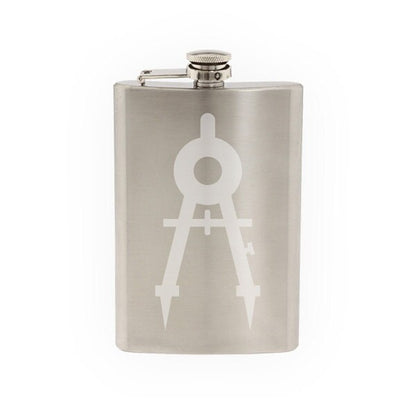 Engineering #4 - Blueprint Technical Compass Icon Symbol- Etched 8 Oz Stainless Steel Flask