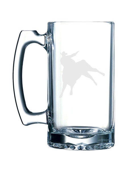 Cowboy silhouette #8 - Gunslinger Rodeo Bull Riding -  26 oz glass mug stein