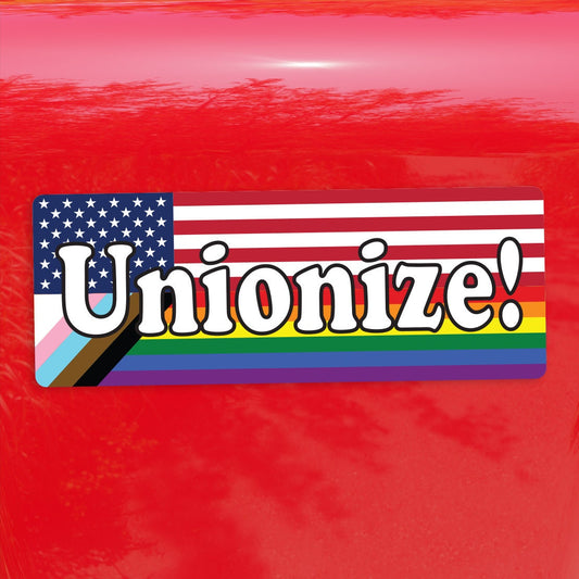 Unionize! Union Workers Rights American Progress Pride Flag LGBTQ POC Transgender Flag - Vibrant Color Vinyl Decal Sticker