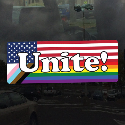Unite! Union Workers Rights American Progress Pride Flag - Vibrant Color Static Cling Window Cling - Use Indoor and Outdoor!