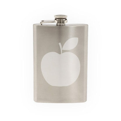 Fitness Gym Art #1- Apple A Day Diet and Exercise- Etched 8 Oz Stainless Steel Flask