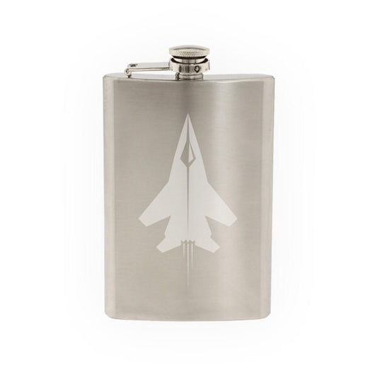 Flight Evolution - Modern Jetplane Stylized Outline - Etched 8 Oz Stainless Steel Flask