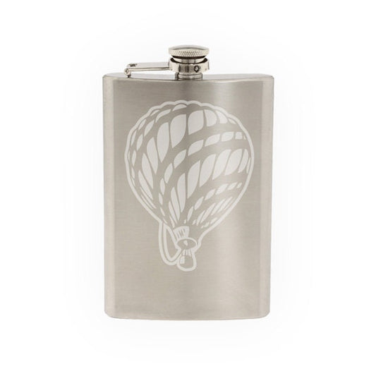 Flight Evolution - Hot Air Balloon 18th Century Stylized- Etched 8 Oz Stainless Steel Flask