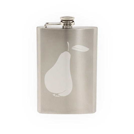 Fruit Doodle #3 - Pear Drawing Art Cooking Restaurant- Etched 8 Oz Stainless Steel Flask