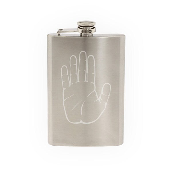 Hand Design #3 - Realistic Hand Print Silhouette Humanity- Etched 8 Oz Stainless Steel Flask