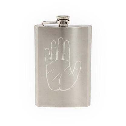 Hand Design #3 - Realistic Hand Print Silhouette Humanity- Etched 8 Oz Stainless Steel Flask