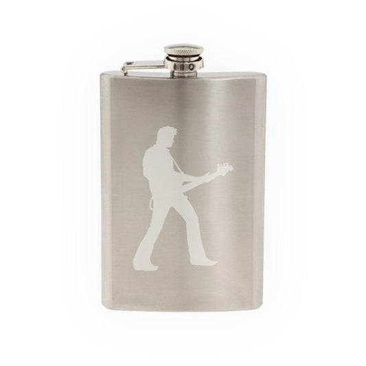 Musician Band - Rockstar Guitarist Silhouette Shadow V.4- Etched 8 Oz Stainless Steel Flask