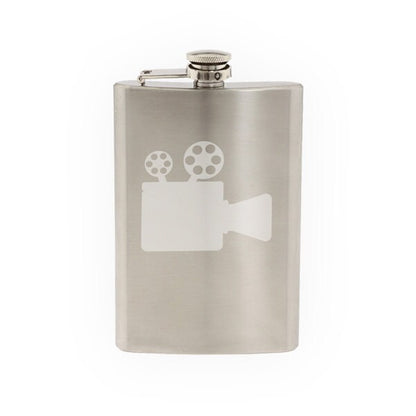 Cinema Home Theater Pt. 2- Cartoon Style Film Projector - Etched 8 Oz Stainless Steel Flask