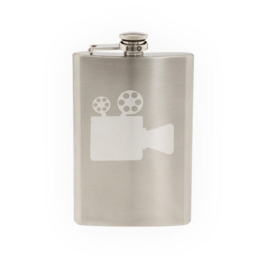 Cinema Home Theater Pt. 2- Cartoon Style Film Projector - Etched 8 Oz Stainless Steel Flask
