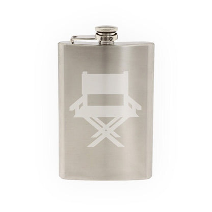 Cinema Home Theater Pt. 3- Director Chair Silhouette - Etched 8 Oz Stainless Steel Flask