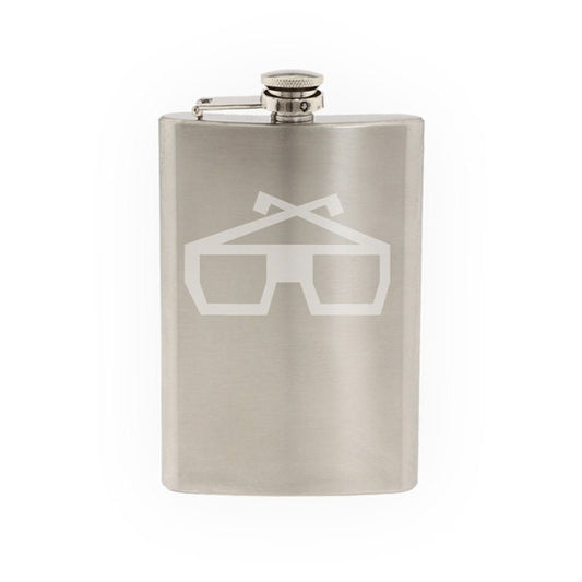 Cinema Home Theater Pt. 5 -3D Glasses Outline Silhouette - Etched 8 Oz Stainless Steel Flask