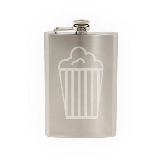 Cinema Home Theater Part 7 - Popcorn Box Cartoon Style - Etched 8 Oz Stainless Steel Flask