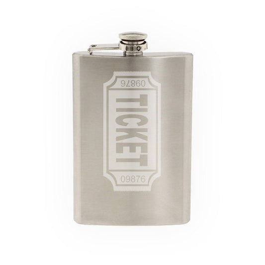 Cinema Home Theater Part 10 - Vintage Film Ticket Stub- Etched 8 Oz Stainless Steel Flask