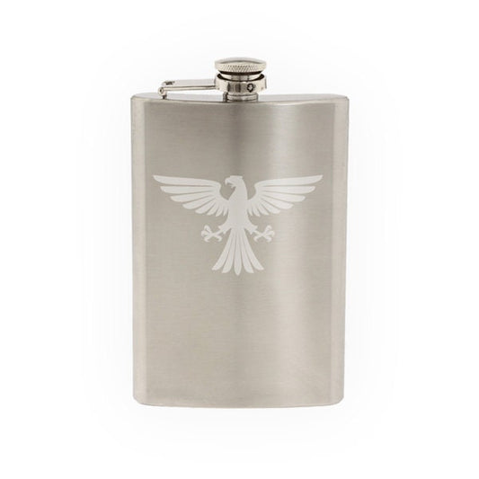 Heraldic Symbols #1 - European Eagle Sign Family Crest- Etched 8 Oz Stainless Steel Flask