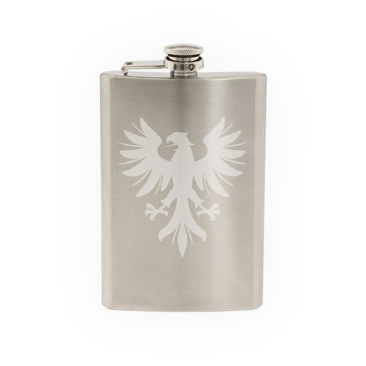 Heraldic Symbols #2 - European Eagle Sign Family Crest- Etched 8 Oz Stainless Steel Flask