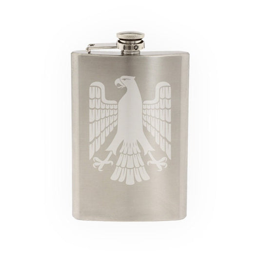 Heraldic Symbols #3 - European Eagle Sign Family Crest- Etched 8 Oz Stainless Steel Flask