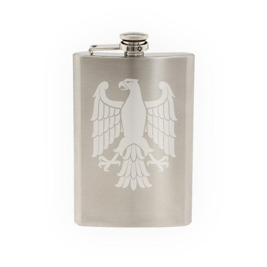 Heraldic Symbols #4 - European Eagle Sign Family Crest- Etched 8 Oz Stainless Steel Flask