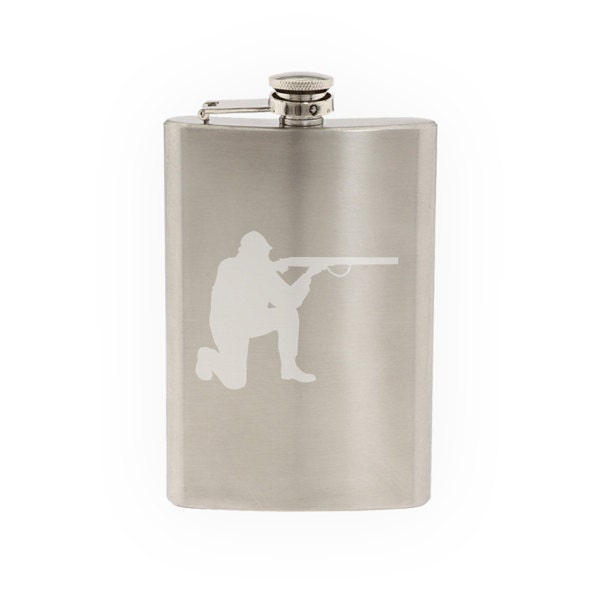 Hunting Rifle Aim #7- Deer Duck Hunt Chasing Tail- Etched 8 Oz Stainless Steel Flask