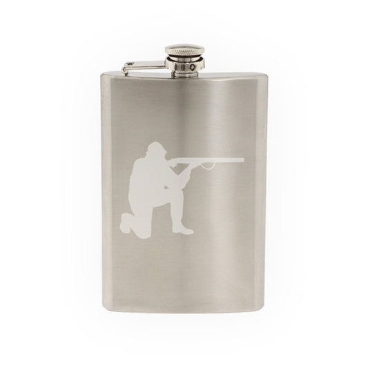 Hunting Rifle Aim #7- Deer Duck Hunt Chasing Tail- Etched 8 Oz Stainless Steel Flask