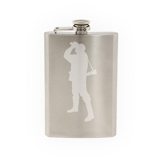 Hunting Rifle Aim #10- Deer Duck Hunt Chasing Tail- Etched 8 Oz Stainless Steel Flask