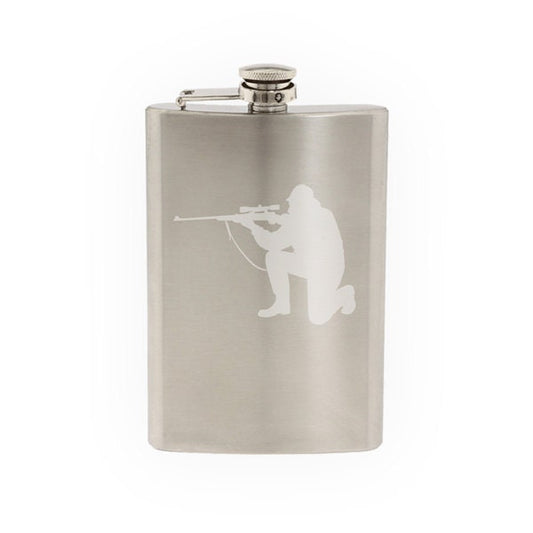 Hunting Rifle Aim #11- Deer Duck Hunt Chasing Tail- Etched 8 Oz Stainless Steel Flask
