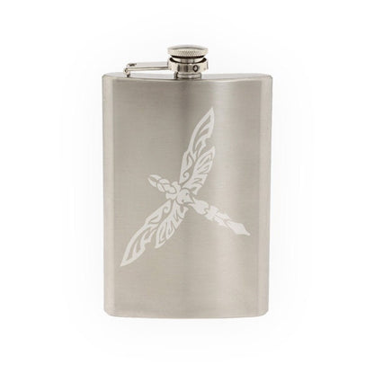 Indian Ethnic Design #3- Dragonfly Insect Beauty Tribal - Etched 8 Oz Stainless Steel Flask