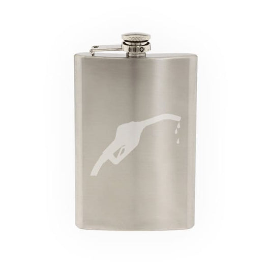 Industry #3- Gas Nozzle Fill Dispenser Automotive Diesel - Etched 8 Oz Stainless Steel Flask