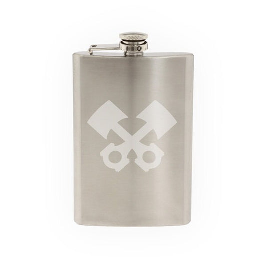 Industry #7 - Engine Piston Silhouette Horsepower Torque- Etched 8 Oz Stainless Steel Flask
