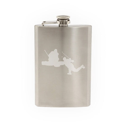 Hockey Silhouette- Player Varsity Professional League #3- Etched 8 Oz Stainless Steel Flask